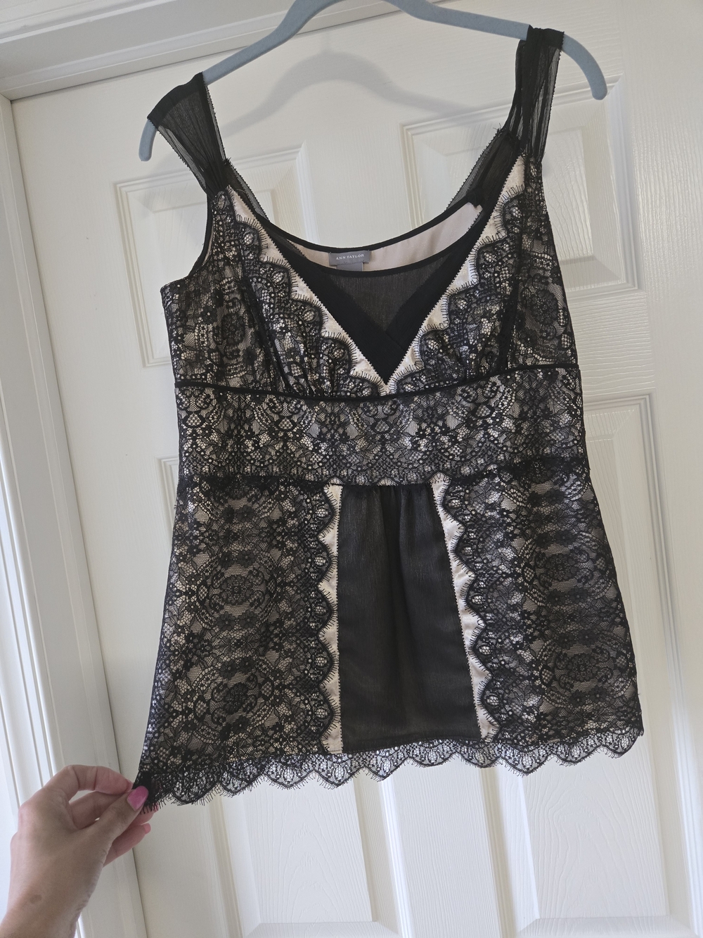Ann Taylor Black Lace Overlay Camisole with Cream
